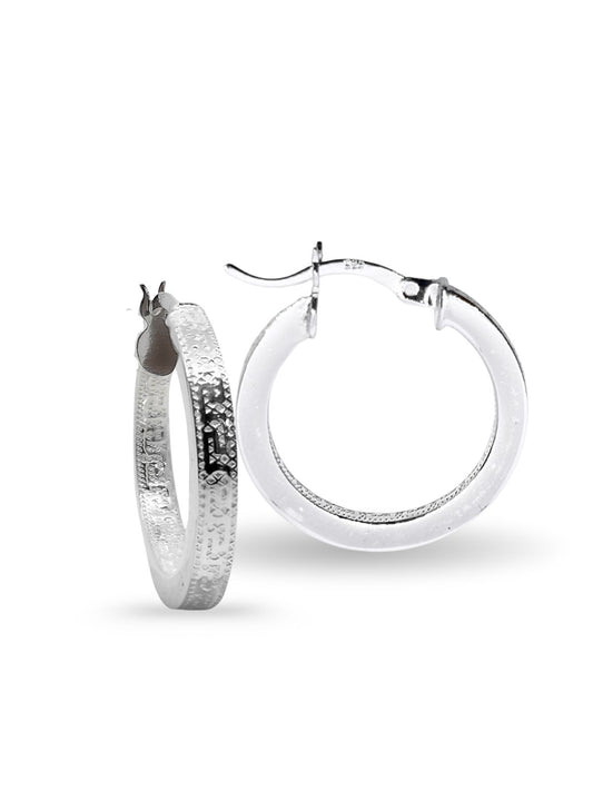 Grek Desenli Yuvarlak Gümüş Kadın Halka Küpe 2.2x2.2 cm