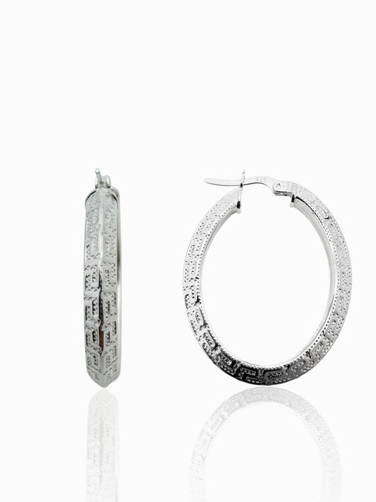 Grek Desenli Oval Kadın Gümüş Halka Küpe 2.3x3.5CM