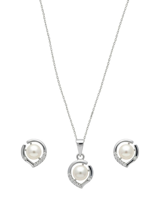 Işıltılı Damla Çerçeveli İnci Gümüş Set&Takım