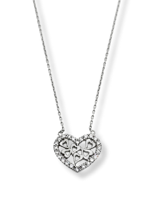 Beyaz Işıltılı Hearty Kalp Minik Kalpler Kadın Hayalet Gümüş Kolye
