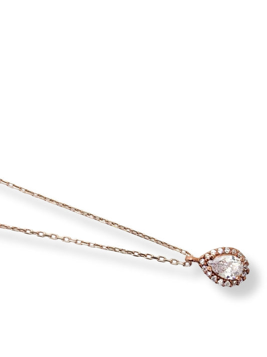 Mini Beyaz Işıltılı Çevrili Damla Taşlı Anturaj Hayalet Gümüş Kadın Kolye