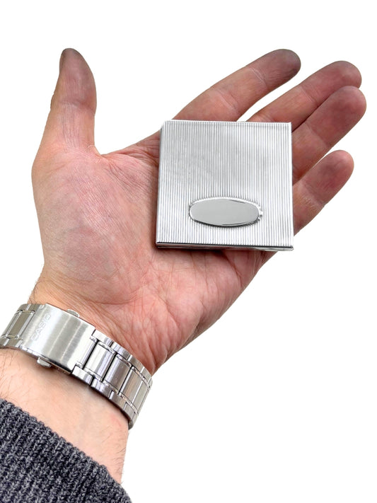 Çizgi Desenli Ortası Oval Kare Gümüş El Aynası OS