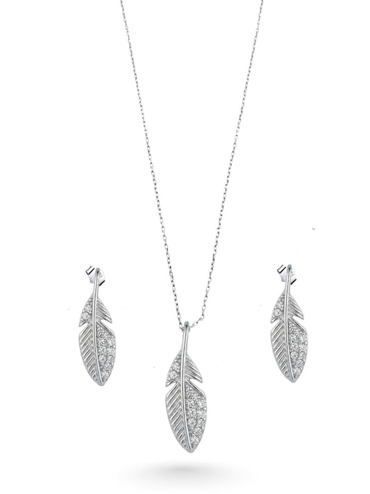 Işıltılı Kuş Tüyü Gümüş Set&Takım