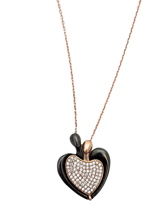 Beyaz Işıltılı Hearty İki Kalp Bir Aşk Kadın Hayalet Gümüş Kolye