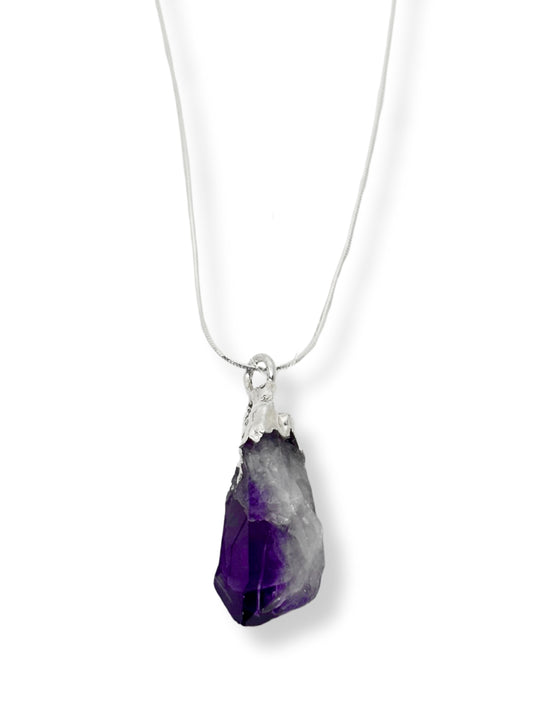 Parça Doğal Taş Ametist/Sitrin Gümüş Kolye