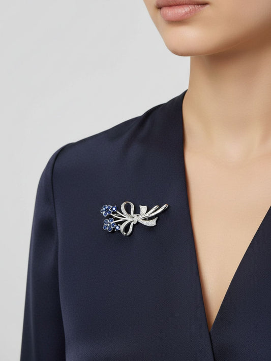 Safir Zirkon Taşlı Çiçek Demeti Gümüş Broş – 2.2x4.8 cm