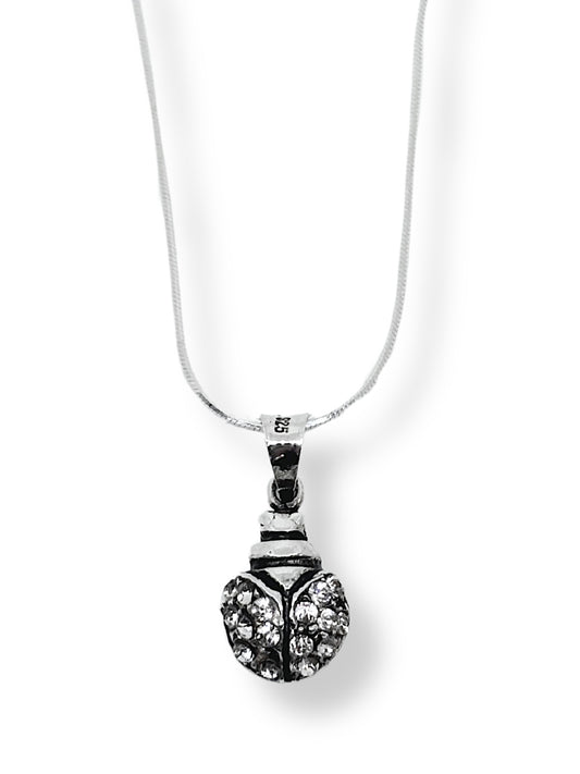 Beyaz Işıltılı Uğur Böceği Gümüş Kadın Kolye