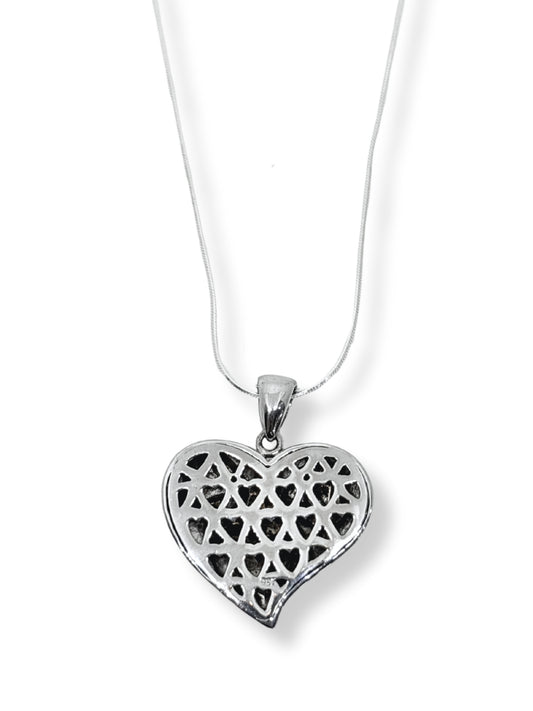 Bej Mineli Kalp Gümüş Kadın Kolye