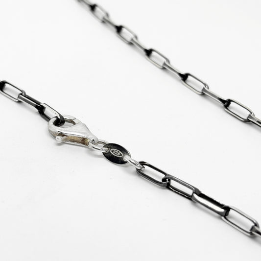 Blackened Paperclip Silver Chain Necklace 45CM