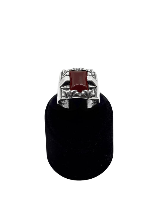 Haç Figürlü Dikdörtgen Kahve Akik Gümüş Erkek Yüzük