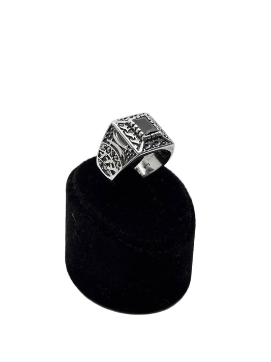 Hz. Ali Zülfikar Kılıcı Motifli Mini Oniks Taşlı Gümüş Erkek Yüzük