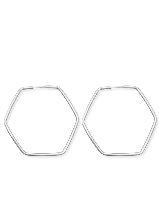 İnce Büyük Altıgen Halka Gümüş Küpe 4.5 cm