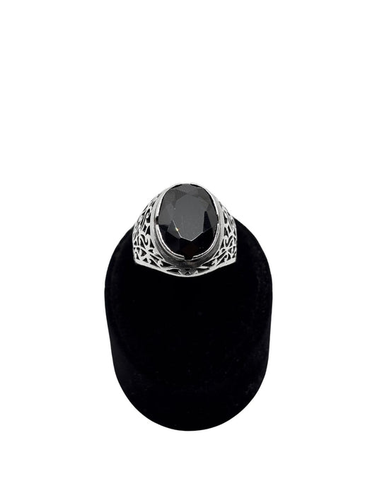 İri Kesme Oval Oniks Taşlı Gümüş Erkek Yüzük