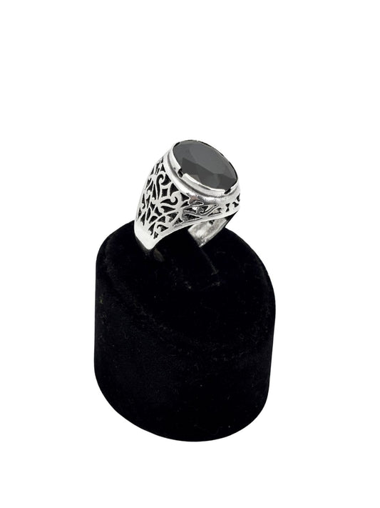 İri Kesme Oval Oniks Taşlı Gümüş Erkek Yüzük