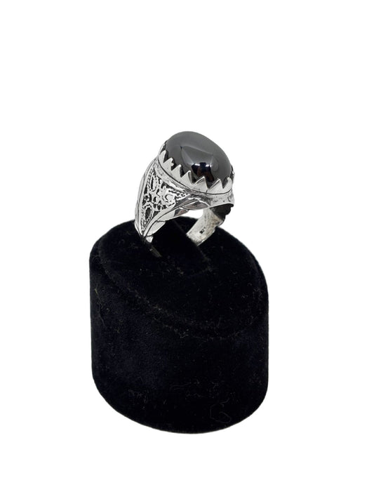 İri Oval Oniks Taşlı Gümüş Erkek Yüzük