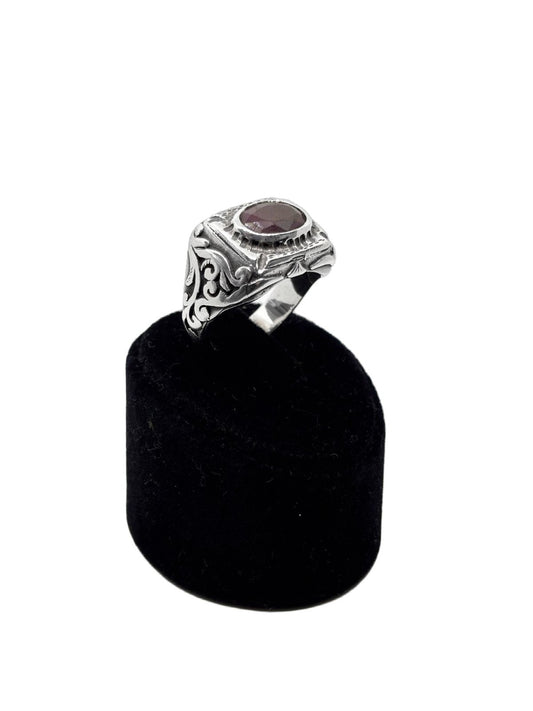 Kahve Akik Taşlı İşlemeli Gümüş Erkek Yüzük