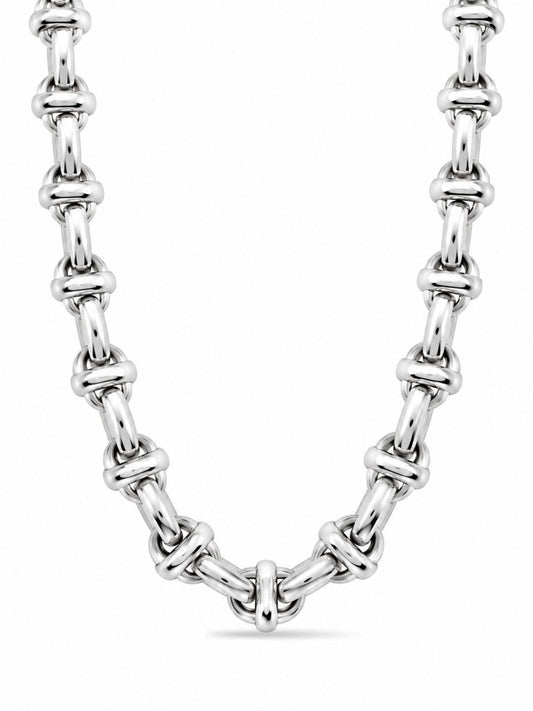 Oval Ring Over Ring Silver Chain Necklace 55CM