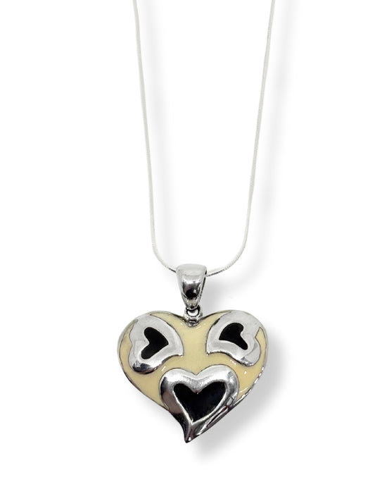 Bej Mineli Kalp Gümüş Kadın Kolye