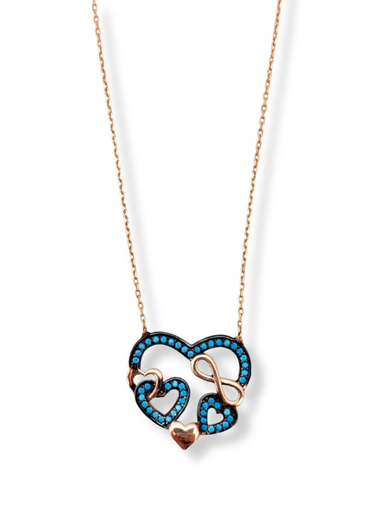 Rose Gold Turkuaz Işıltılı Sonsuz Kalpler Hayalet Gümüş Kadın Kolye