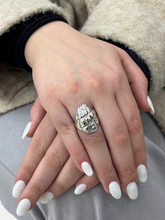 Kapitone Modern Tasarım Gümüş Kadın Yüzük