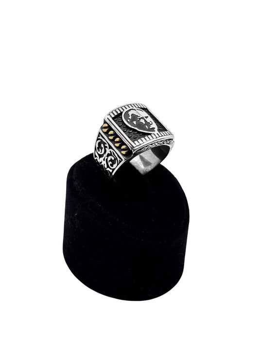 Kare Atatürk Siluet Gümüş Erkek Yüzük