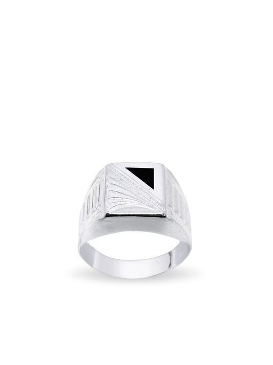 Kare Formlu Lazer İşlemeli Gümüş Erkek Yüzük