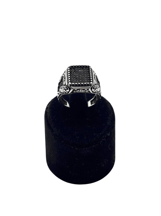 Kare Siyah Zirkon Taş Bezeli Gümüş Erkek Yüzük