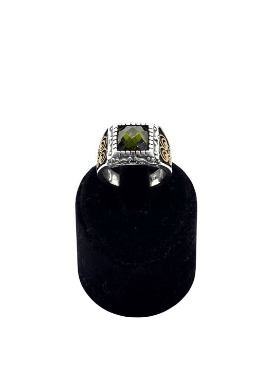 Kare Zultanit Taşlı Gümüş Erkek Yüzük