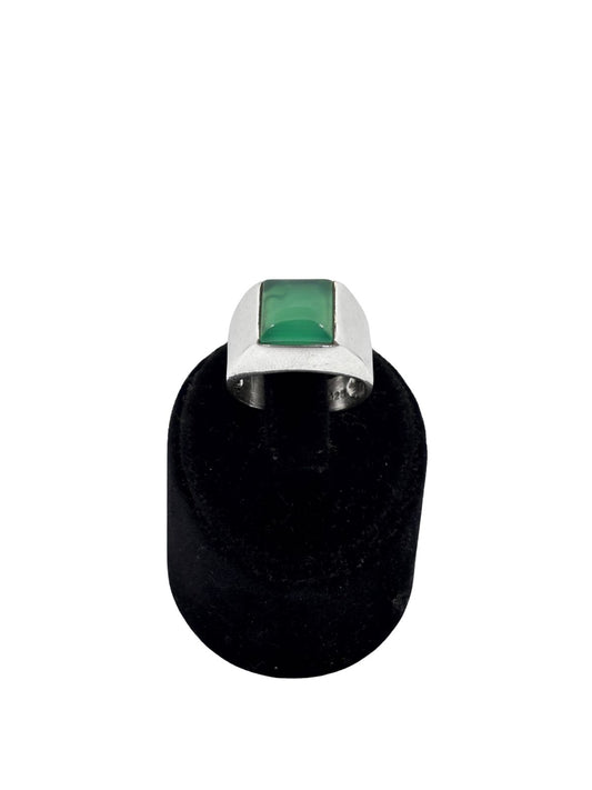 Kare Zümrüt Taşlı Gümüş Erkek Yüzük