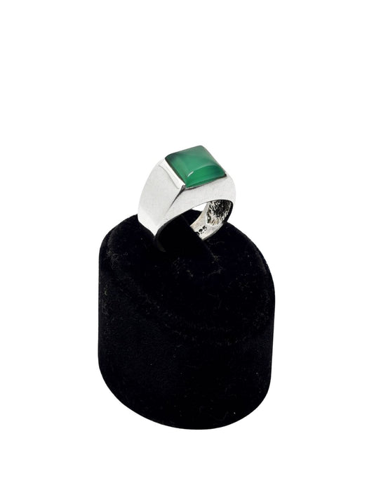 Kare Zümrüt Taşlı Gümüş Erkek Yüzük