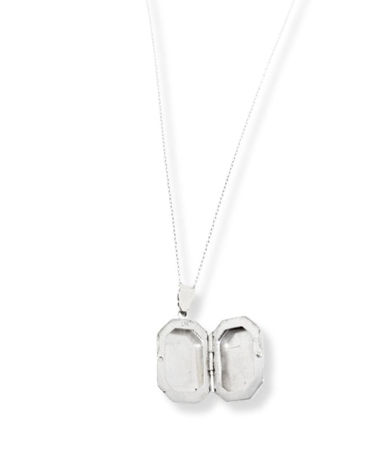 Gümüş Dikdörtgen Kesik Köşeli Kapaklı Fotoğraf Koymalı Kolye