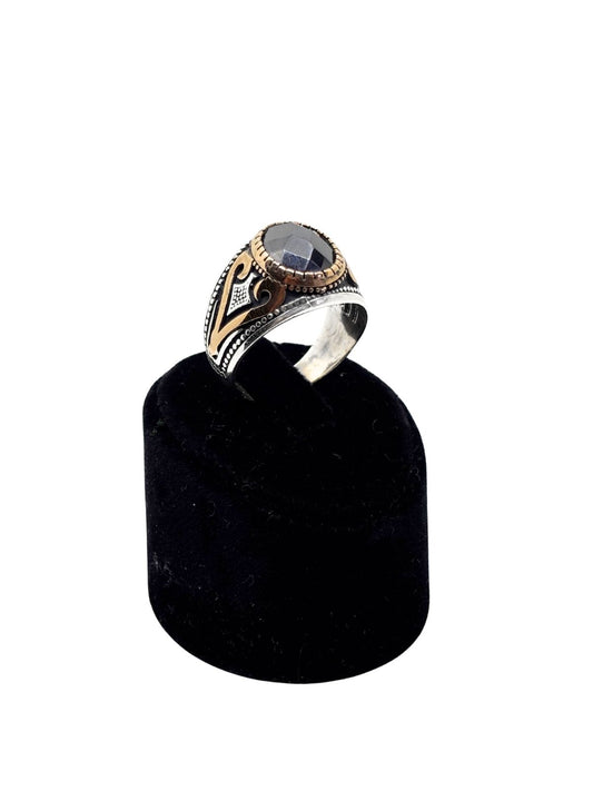 Kesme Siyah Oniks Taşlı Gümüş Erkek Yüzük