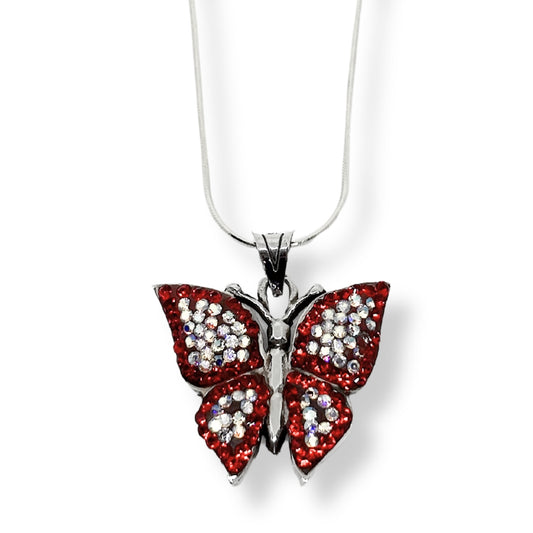Kırmızı Işıltılı Kelebek Gümüş Kadın Kolye IKM