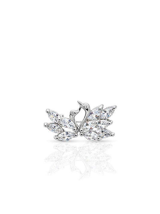 Baget Taşlı Çift Kuğu Gümüş Broş – 2.2x1.2 cm