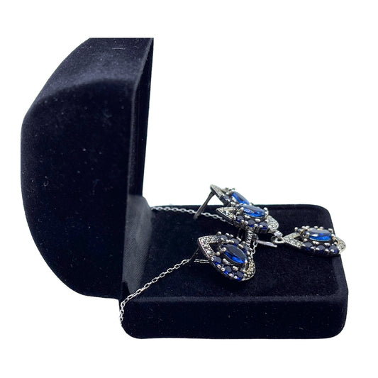 Lacivert Işıltılı Gümüş Damla Markazit Set&Takım