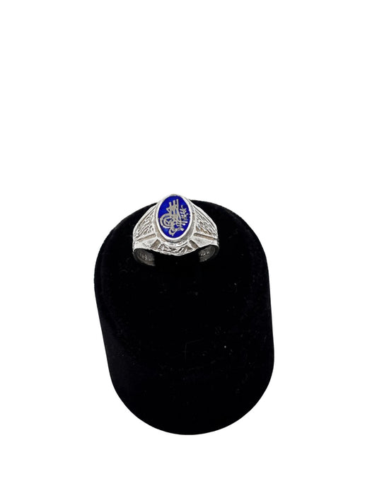 Lacivert Mine Üzerine Tuğra Gümüş Erkek Yüzük