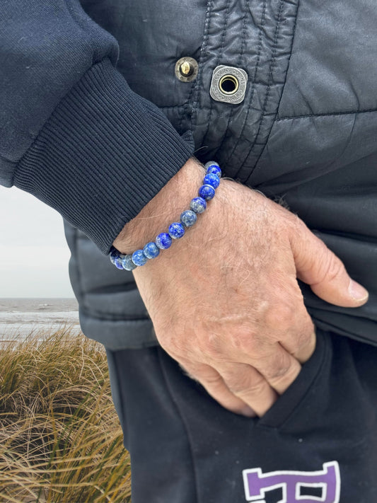 Sıralı Yuvarlak Doğal Lapis Lazuli Taşlı Bileklik