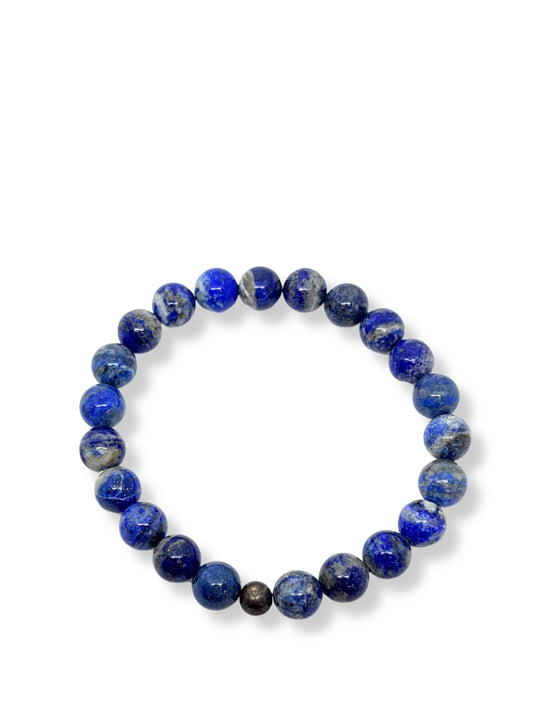 Sıralı Yuvarlak Doğal Lapis Lazuli Taşlı Bileklik