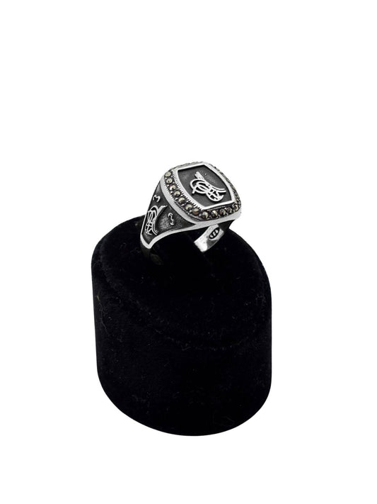 Markazit Çevrili Osmanlı Tuğra Gümüş Erkek Yüzük