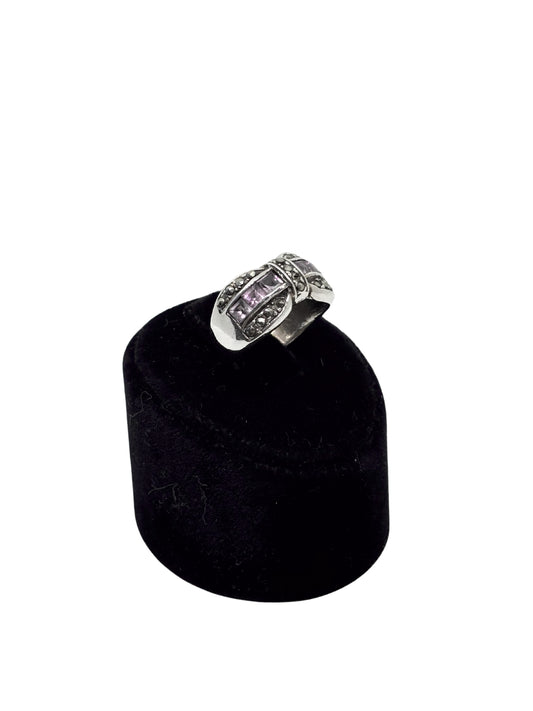Markazit Çevrili Pembe Baget Taşlı Fiyonk Gümüş Kadın Yüzük