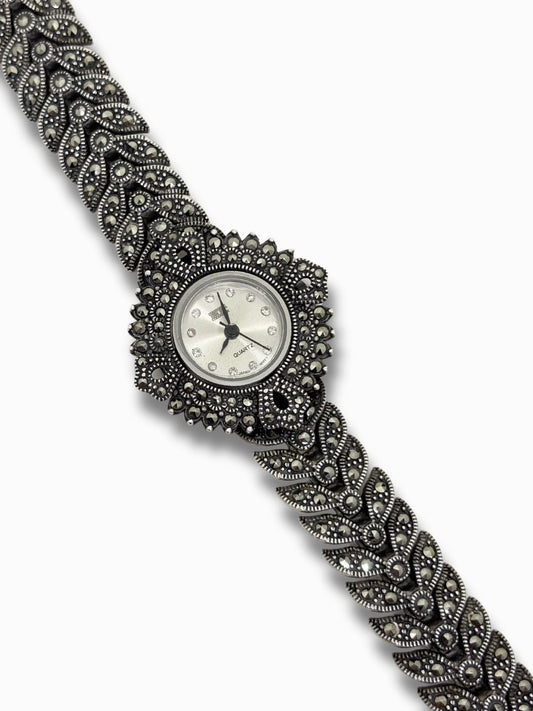 Silver Marcasite Stone Watch