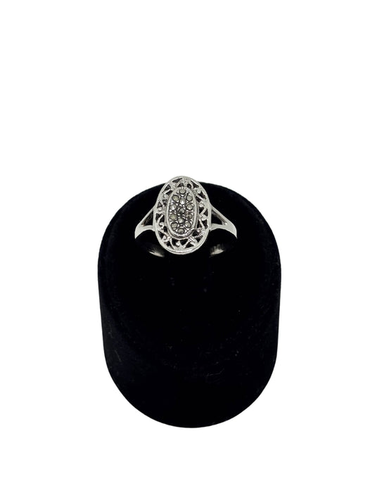Markazit Taşlı Oval Gümüş Vintage Yüzük