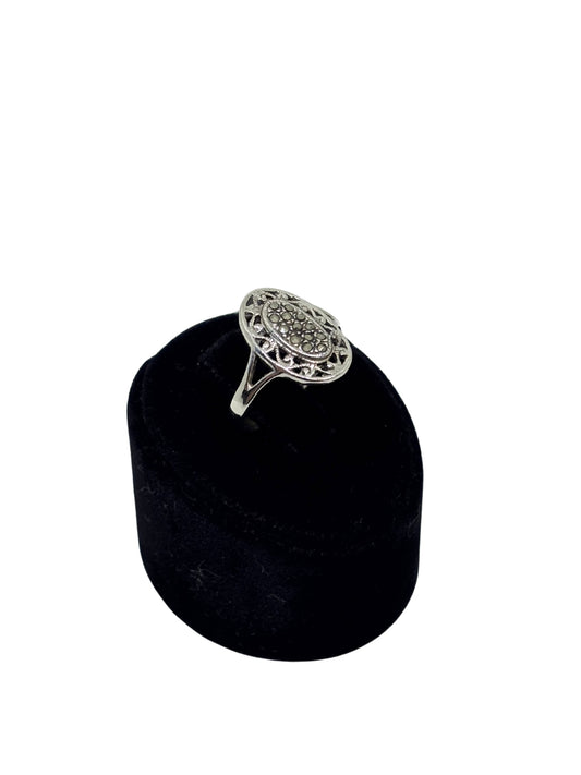 Markazit Taşlı Oval Gümüş Vintage Yüzük