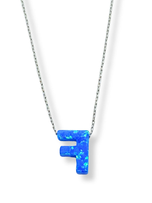Mini Mavi Opal Işıltılı F Harfi Gümüş Kadın Kolye