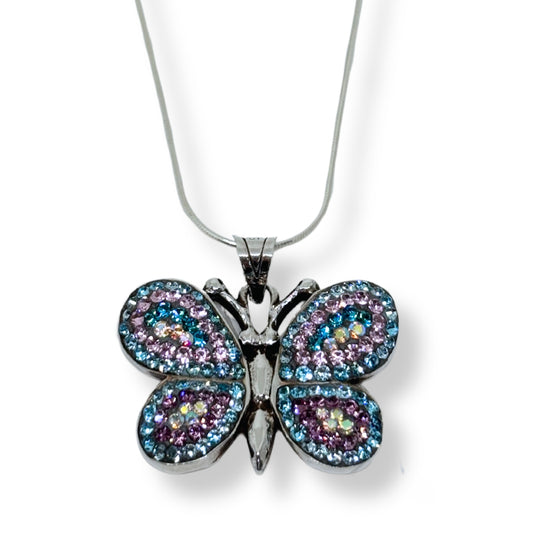 Turkuaz-Lila Işıltı Bezeli Gümüş Kadın Kolye IKM