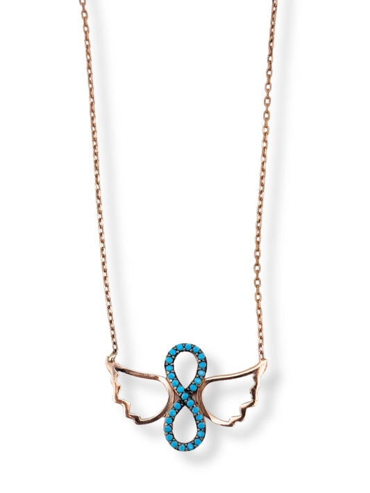 Işıltılı Infinity Kanat Detaylı Hayalet Gümüş Kadın Sonsuzluk Kolye