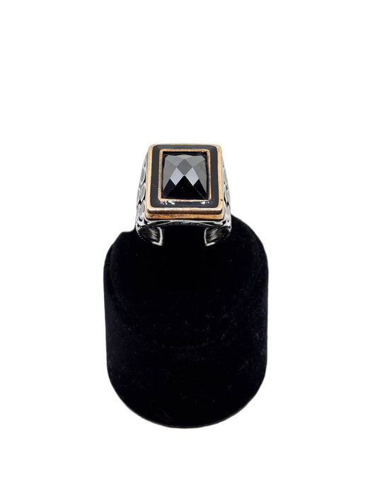Mineli Dikdörtgen Oniks Taşlı Gümüş Erkek Yüzük