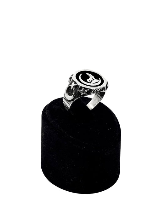 Yuvarlak Mineli Hilal Bozkurt Gümüş Erkek Yüzük