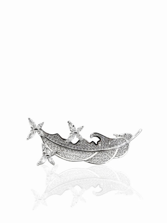 Mini Kelebekli Kuş Tüyü Gümüş Broş – 4.2x1.8 cm