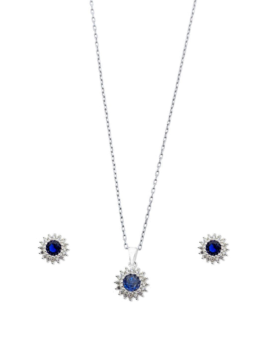 Minimal Klasik Anturaj Modeli Taşlı Gümüş Kolye ve Küpe Seti